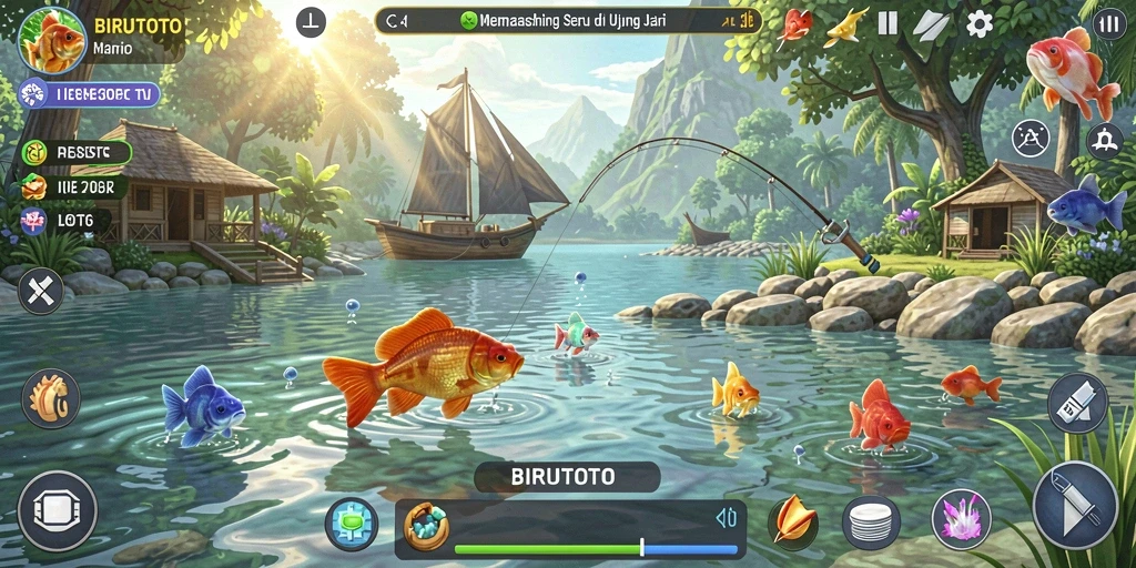 Tampilan gameplay BIRUTOTO yang menarik dengan suasana memancing.