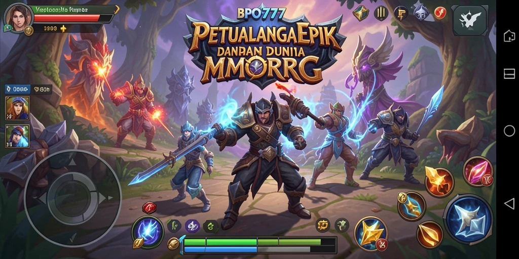 Screenshot utama BPO777 menampilkan pertempuran seru dalam dunia MMORPG.