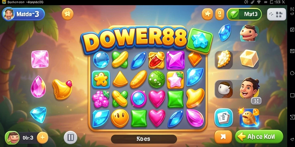 Tangkapan layar gameplay DOWER88 dengan pertempuran Match-3 yang seru.