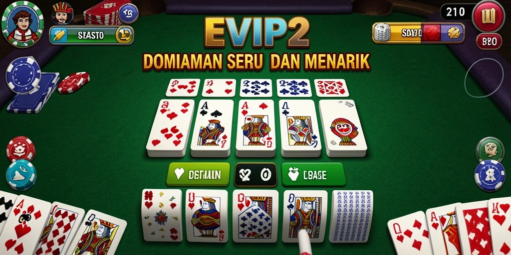 Screenshot gameplay EVIP2 yang menampilkan aksi seru dalam permainan Domino.