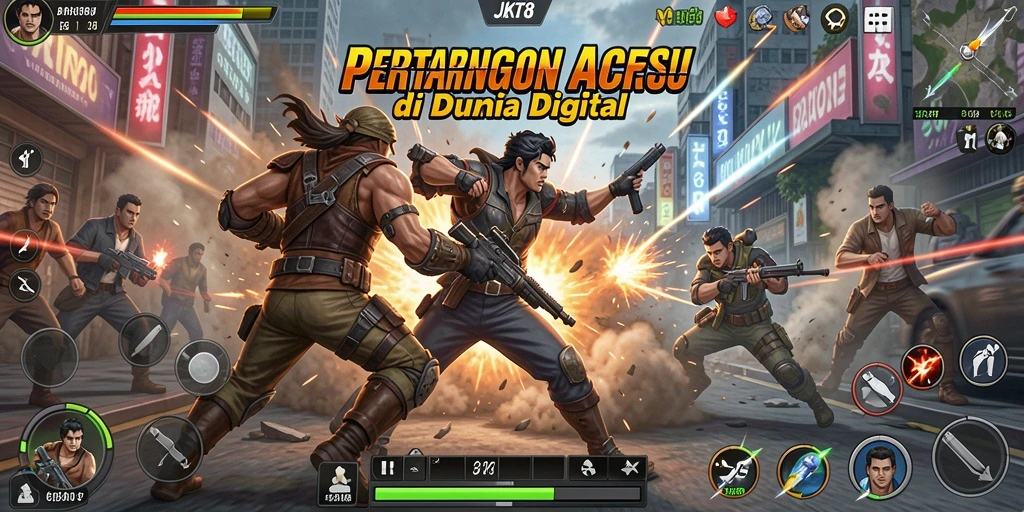 Gameplay JKT8 yang intens dan penuh aksi.