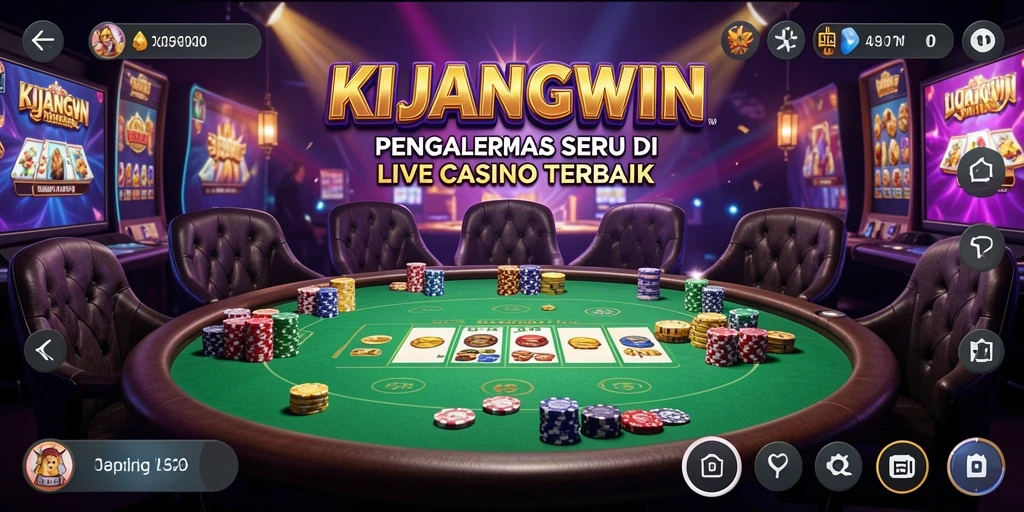 Screenshot utama KIJANGWIN menunjukkan dealer live berinteraksi dengan pemain.