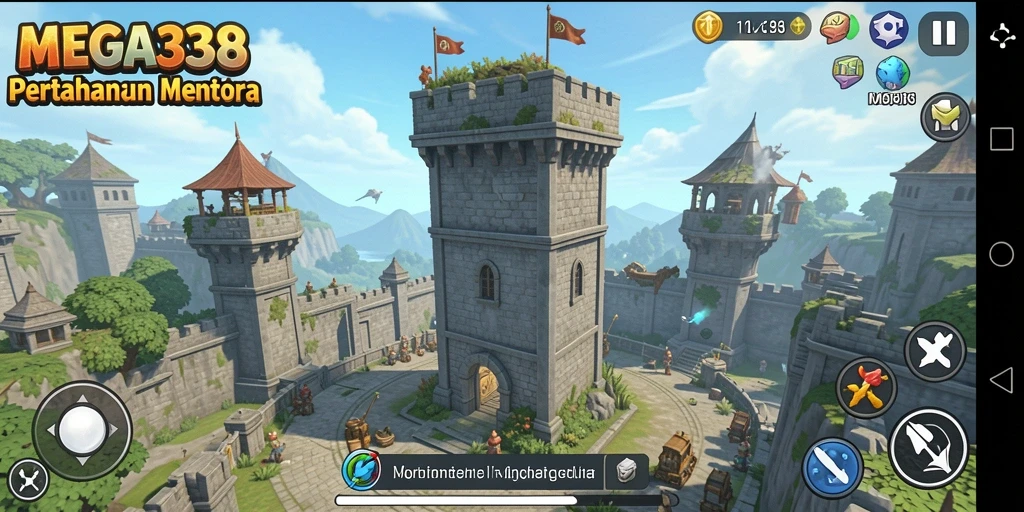 Tampilan seru dari gameplay MEGA338 Tower Defense.