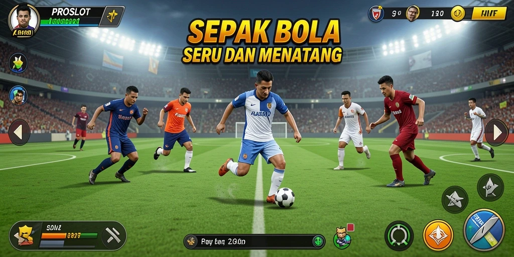 Gameplay PROSLOT yang mendebarkan dengan aksi sepak bola penuh semangat.