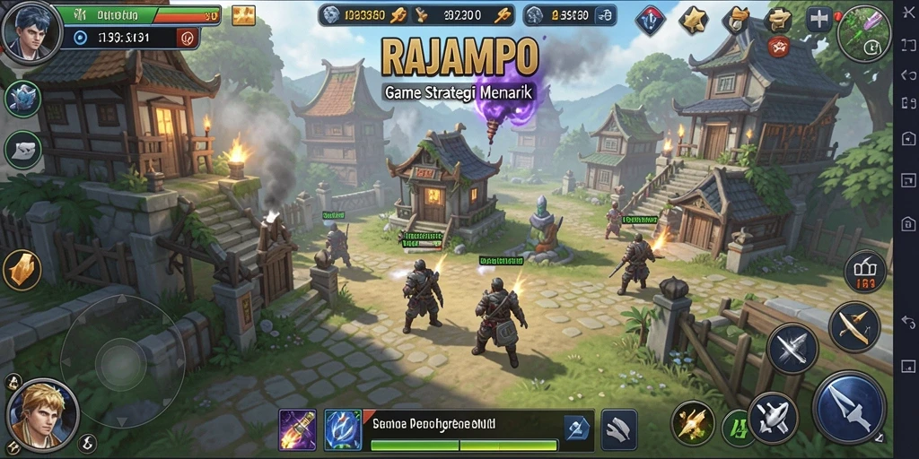 Tampilan screenshot RAJAMPO yang menampilkan aksi strategis di medan perang.