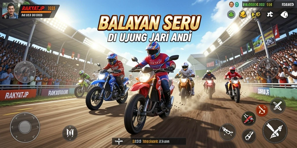 Gameplay seru RAKYATJP dengan mobil balap berkecepatan tinggi.