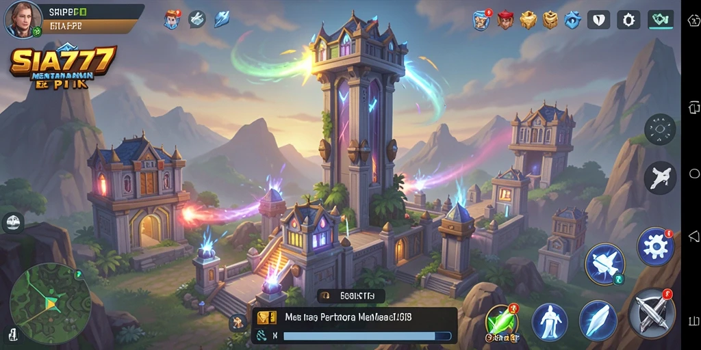 Screenshot gameplay SIA777 yang menunjukkan menara dan serangan musuh.