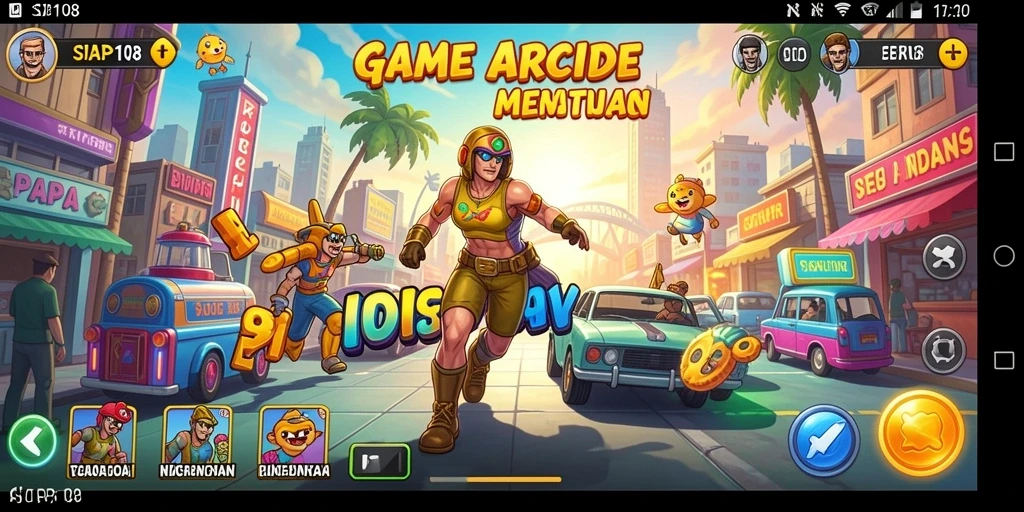 Tangkapan layar gameplay SIAP108 dengan grafis arcade yang menarik.