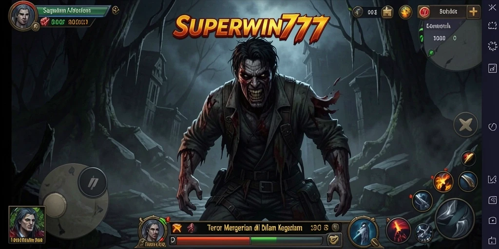 Gambaran gameplay SUPERWIN777 yang penuh dengan kegelapan dan teror.